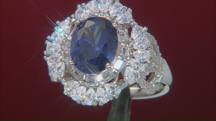 Blue And White Cubic Zirconia Rhodium Over Sterling Silver Ring 6.15ctw Video Thumbnail