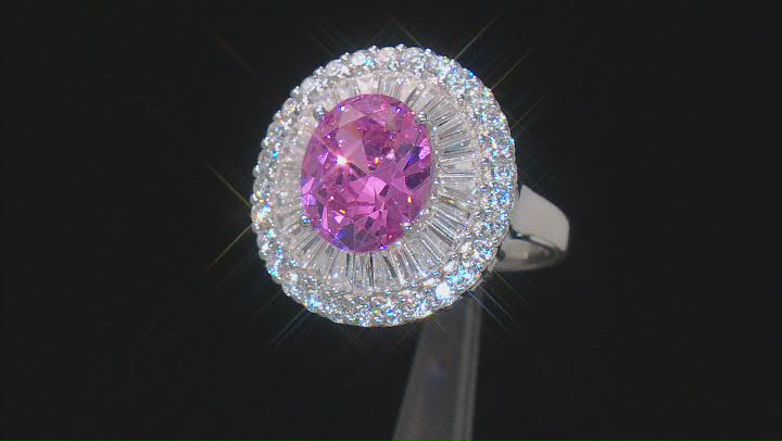 Pink And White Cubic Zirconia Rhodium Over Sterling Silver Ring 8.50ctw Video Thumbnail