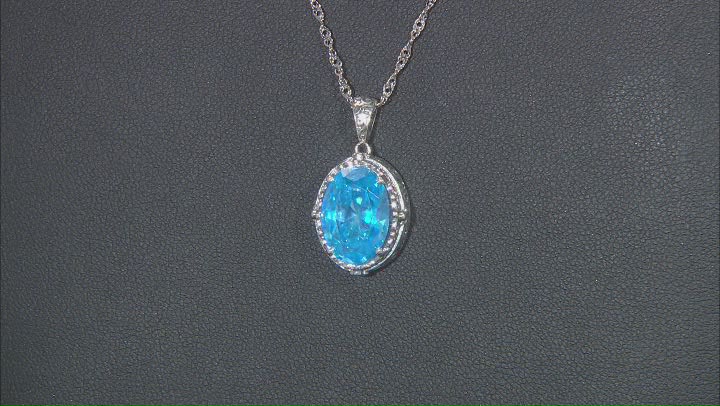 Blue Cubic Zirconia Rhodium Over Sterling Silver Pendant With Chain 8.28ctw Video Thumbnail