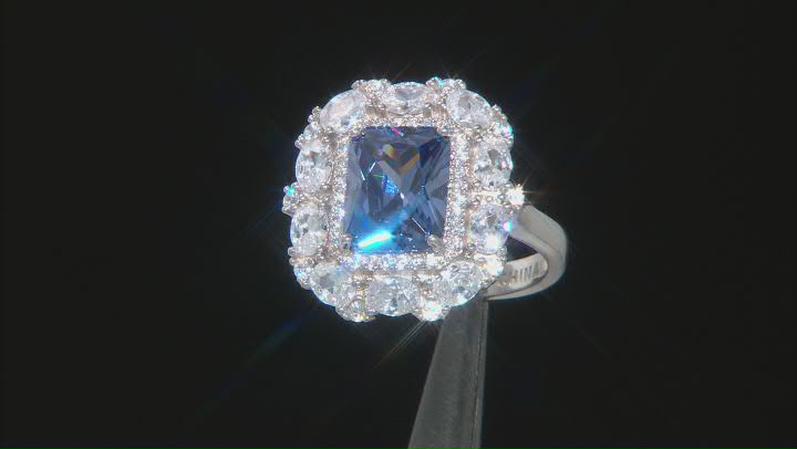 Blue And White Cubic Zirconia Rhodium Over Sterling Silver Ring 7.61ctw Video Thumbnail