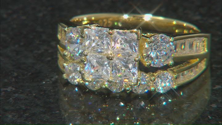 White Cubic Zirconia 18k Yellow Gold Over Sterling Silver Ring 4.08ctw Video Thumbnail