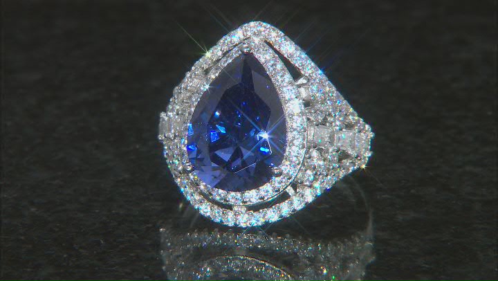 Blue And White Cubic Zirconia Rhodium Over Sterling Silver Ring 10.76ctw Video Thumbnail