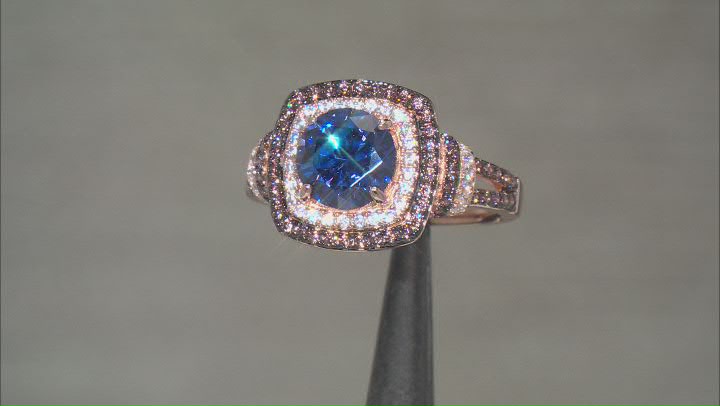 Blue, Mocha, And White Cubic Zirconia 18k Rose Gold Over Sterling Silver Ring 4.00ctw Video Thumbnail