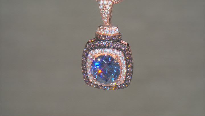 Blue, Mocha, And White Cubic Zirconia 18k Rose Gold Over Sterling Silver Pendant With Chain 3.62ctw Video Thumbnail