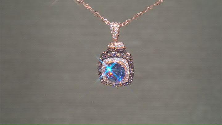 Blue, Mocha, And White Cubic Zirconia 18k Rose Gold Over Sterling Silver Pendant With Chain 3.62ctw Video Thumbnail