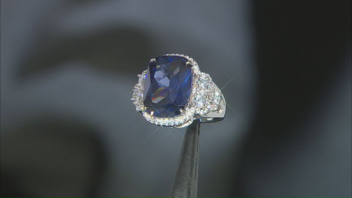 Blue And White Cubic Zirconia Platinum Over Sterling Silver Ring 16.61ctw Video Thumbnail