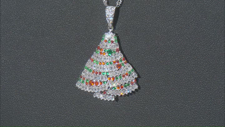 Multicolor Gemstone Simulants Rhodium Over Silver Christmas Tree Pendant With Chain 2.26ctw Video Thumbnail