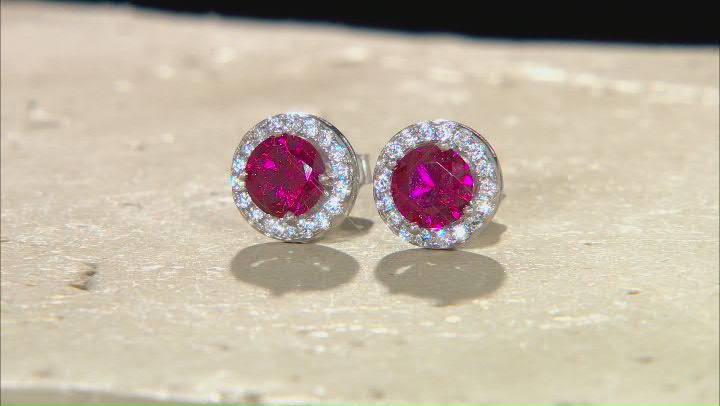 Lab Created Ruby And White Cubic Zirconia Rhodium Over Sterling Silver Jewelry Set 7.57ctw Video Thumbnail