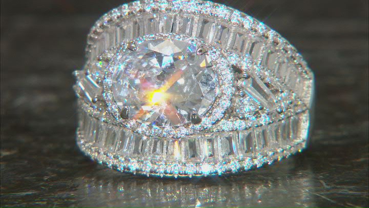 White Cubic Zirconia Platinum Over Sterling Silver Ring 7.19ctw Video Thumbnail