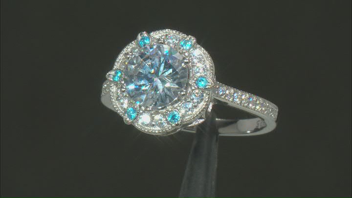 Blue and White Cubic Zirconia Rhodium Over Sterling Silver Ring 3.75ctw Video Thumbnail