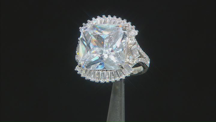 White Cubic Zirconia Platinum Over Sterling Silver Ring 19.48ctw Video Thumbnail