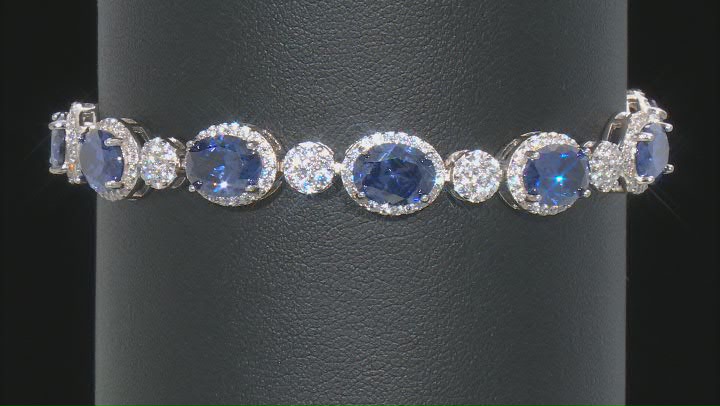 Blue And White Cubic Zirconia Platinum Over Sterling Silver Tennis Bracelet  24.62ctw Video Thumbnail