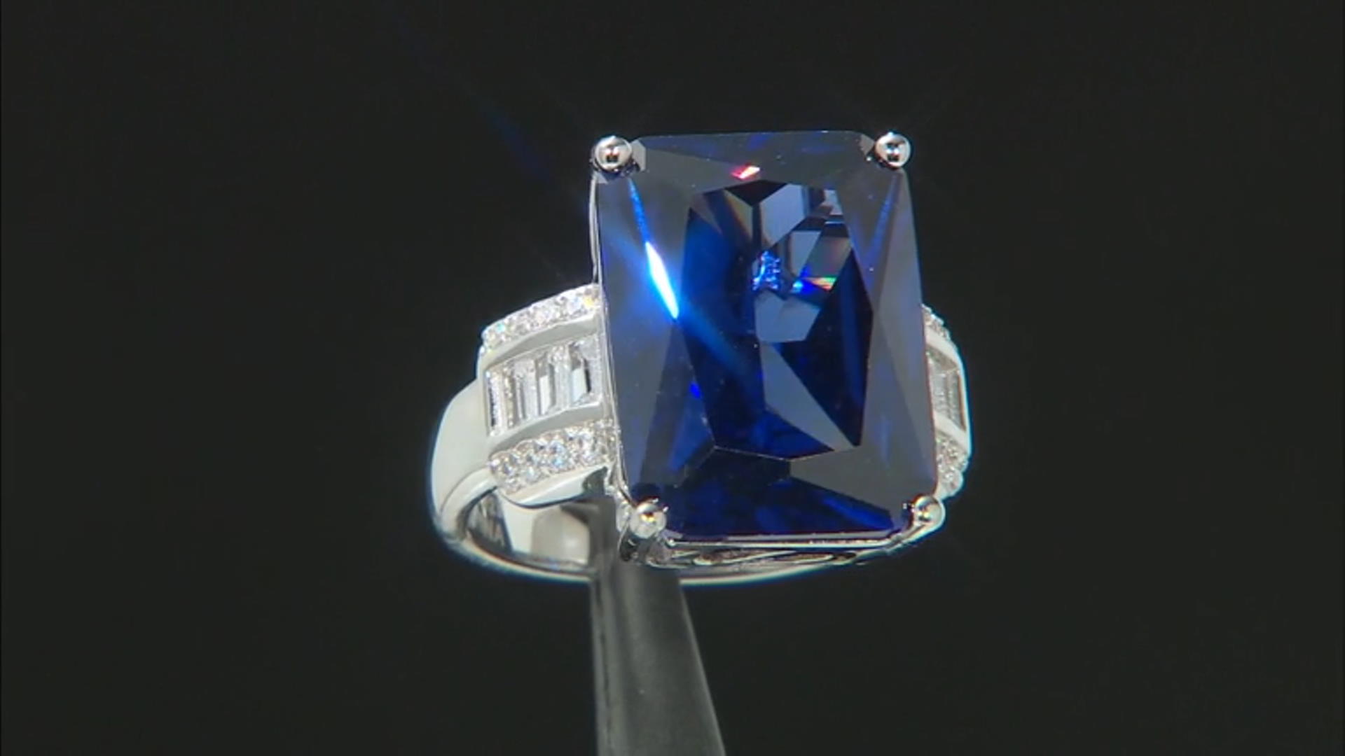 Blue And White Cubic Zirconia Rhodium Over Sterling Silver Ring 17.25ctw Video Thumbnail