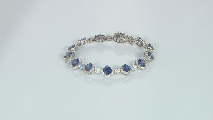 Blue And White Cubic Zirconia Rhodium Over Sterling Silver Tennis Bracelet 23.98ctw