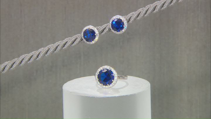 Lab Created Blue Spinel And White Cubic Zirconia Rhodium Over Sterling Silver Jewelry Set 12.72ctw Video Thumbnail