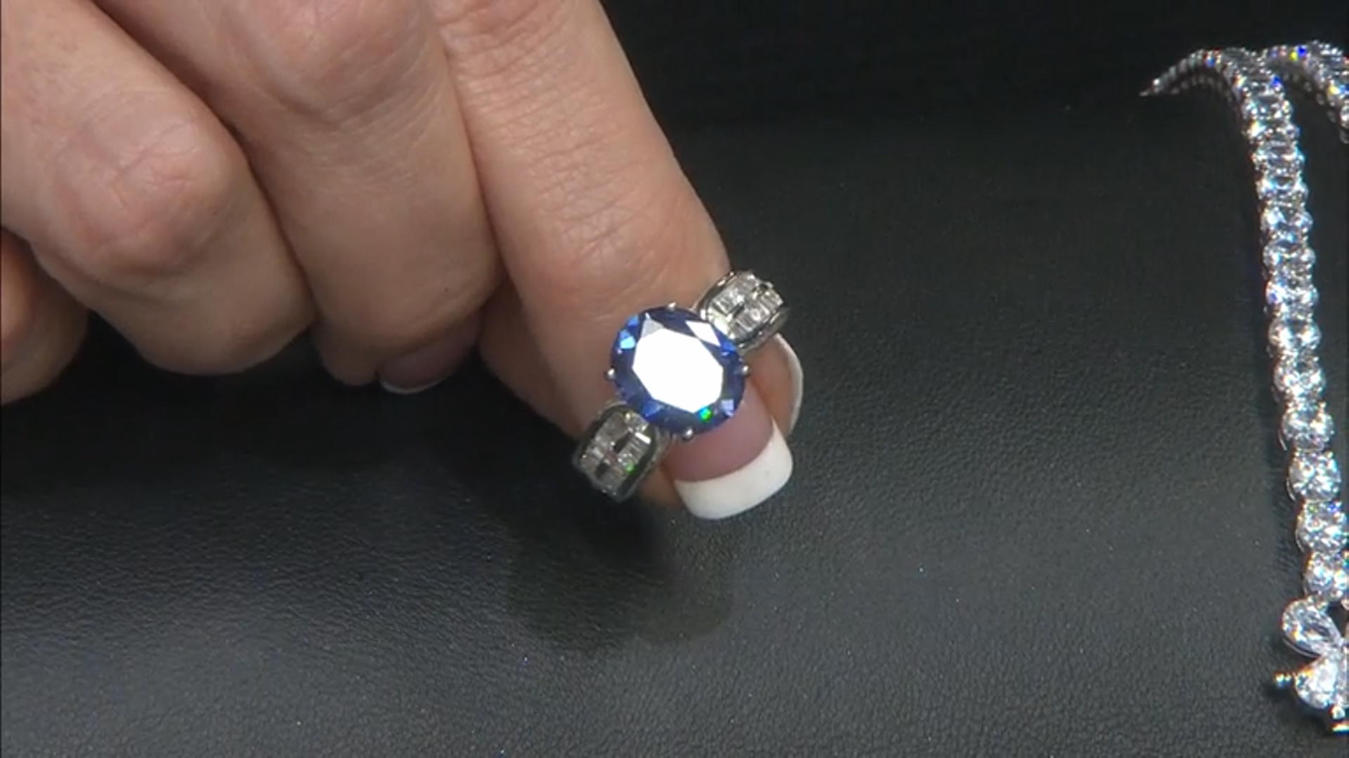 Blue And White Cubic Zirconia Rhodium Over Sterling Silver Ring 7.09ctw Video Thumbnail