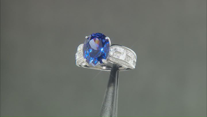 Blue And White Cubic Zirconia Rhodium Over Sterling Silver Ring 7.09ctw Video Thumbnail