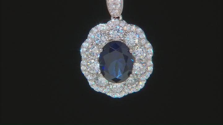 Lab Created Blue Sapphire And White Cubic Zirconia Platinum Over Silver Pendant 4.89ctw Video Thumbnail