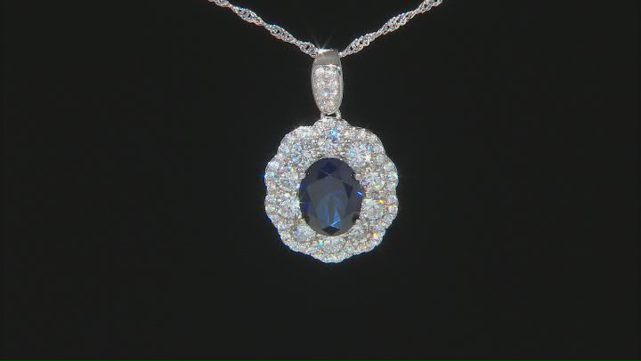 Lab Created Blue Sapphire And White Cubic Zirconia Platinum Over Silver Pendant 4.89ctw Video Thumbnail