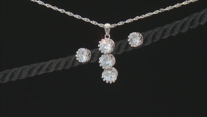 White Cubic Zirconia Rhodium Over Sterling Silver Jewelry Set 6.46ctw Video Thumbnail