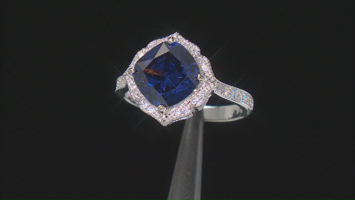Blue And White Cubic Zirconia Rhodium Over Sterling Silver Ring 6.60ctw Video Thumbnail