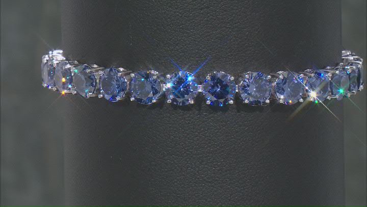 Blue Cubic Zirconia Rhodium Over Sterling Silver Tennis Bracelet 37.47ctw Video Thumbnail