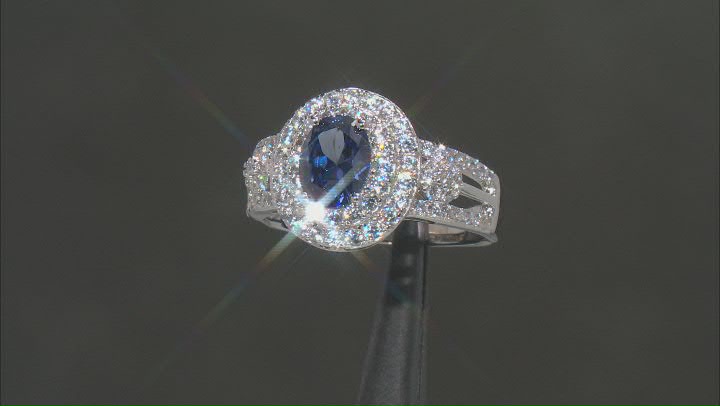 Blue And White Cubic Zirconia Rhodium Over Sterling Silver Ring 3.25ctw Video Thumbnail