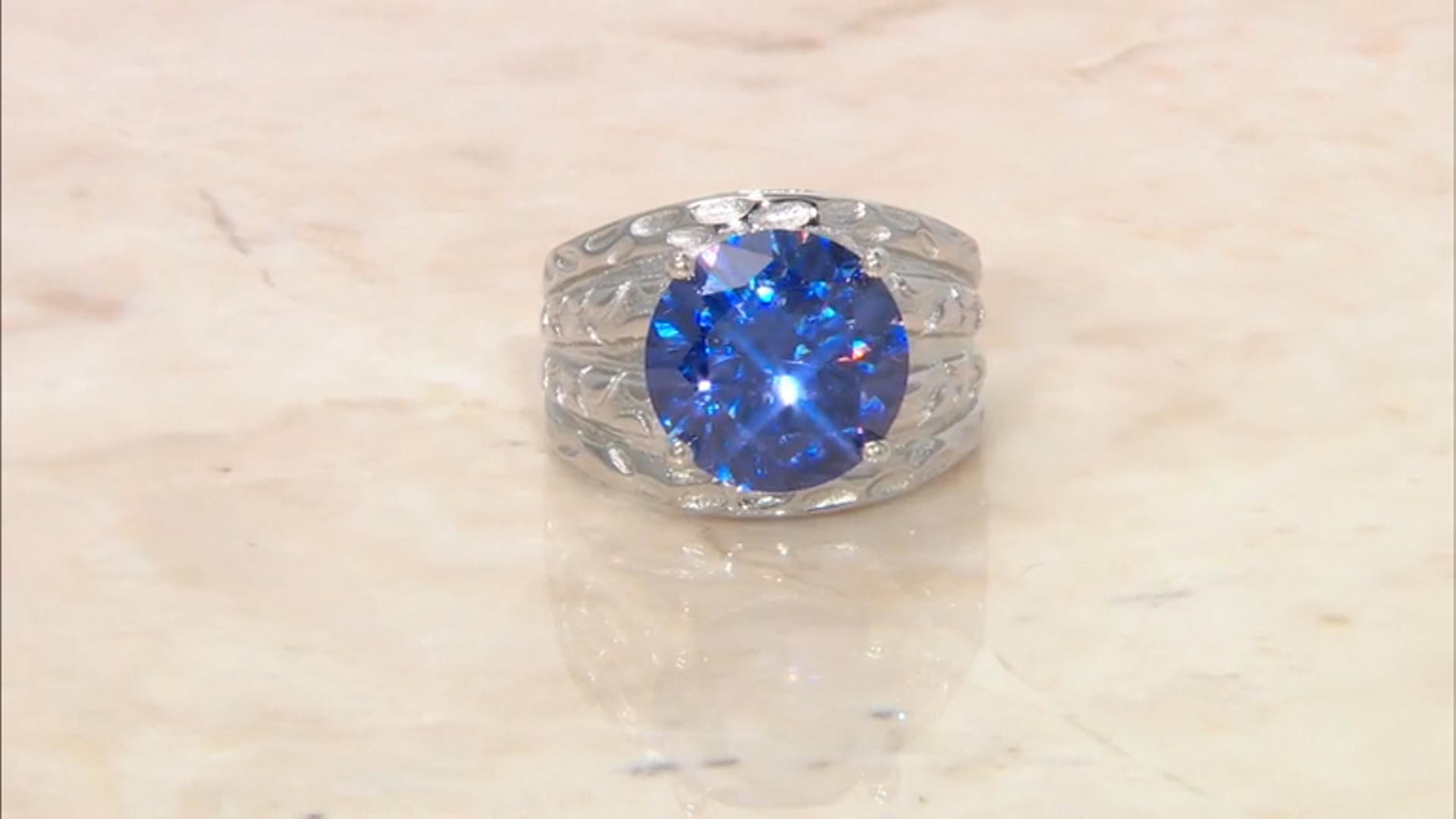 Blue Cubic Zirconia Rhodium Over Sterling Silver Ring 10.32ctw Video Thumbnail