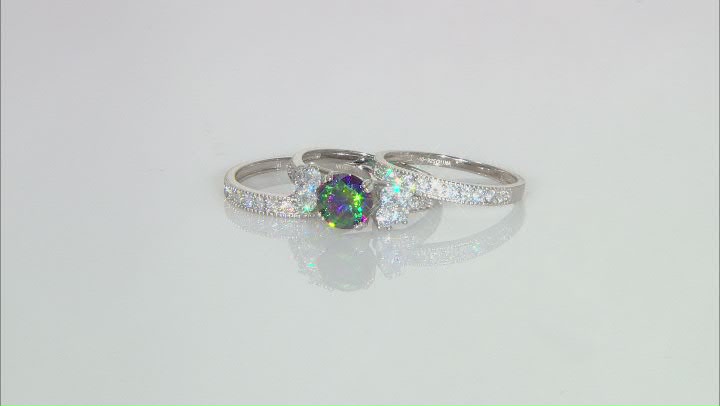Multi-Color And White Cubic Zirconia Rhodium Over Sterling Silver 3 Ring Set 5.01ctw Video Thumbnail