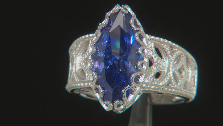 Blue Cubic Zirconia Platinum Over Sterling Silver Ring 8.65ctw Video Thumbnail