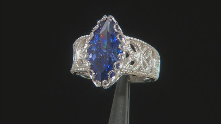 Blue Cubic Zirconia Platinum Over Sterling Silver Ring 8.65ctw Video Thumbnail