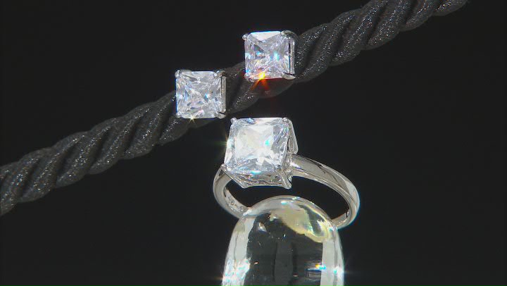 White Cubic Zirconia Rhodium Over Sterling Silver Jewelry Set 6.93ctw Video Thumbnail