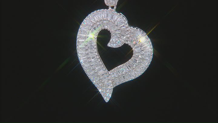 White Cubic Zirconia Rhodium Over Sterling Silver Heart Pendant With Chain 2.58ctw Video Thumbnail