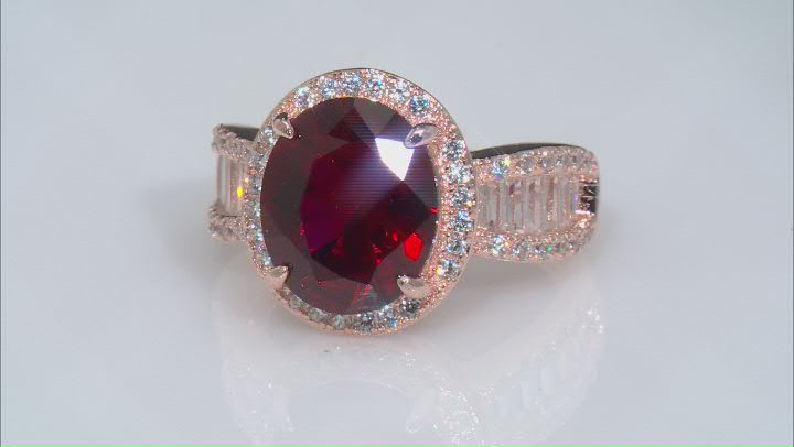 Red Lab Created Ruby And White Cubic Zirconia 18k Rose Gold Over Sterling Silver Ring 6.82ctw Video Thumbnail
