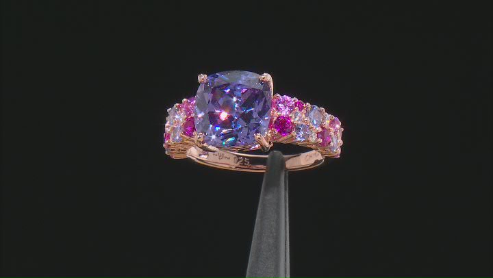 Lab Created Ruby With Purple And White Cubic Zirconia 18k Rose Gold Over Silver Ring 7.96ctw Video Thumbnail