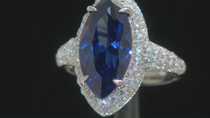 Blue And White Cubic Zirconia Platinum Over Sterling Silver Ring 7.50ctw Video Thumbnail