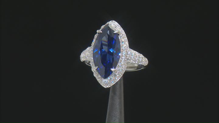 Blue And White Cubic Zirconia Platinum Over Sterling Silver Ring 7.50ctw Video Thumbnail