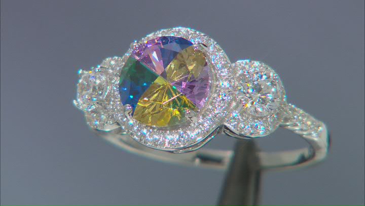 Multicolor And White Cubic Zirconia Rhodium Over Sterling Silver Ring 4.07ctw Video Thumbnail