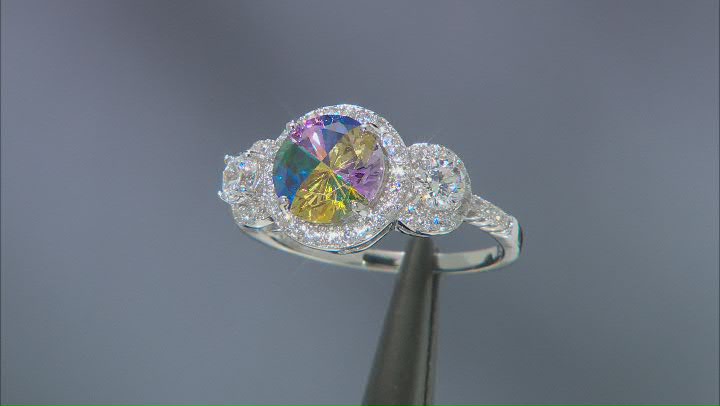 Multicolor And White Cubic Zirconia Rhodium Over Sterling Silver Ring 4.07ctw Video Thumbnail