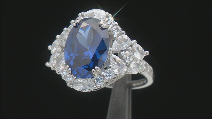 Blue And White Cubic Zirconia Rhodium Over Sterling Silver Ring 11.80ctw Video Thumbnail