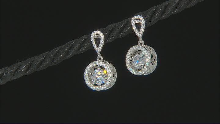 White Cubic Zirconia Rhodium Over Sterling Silver "Dancing" Earrings 3.27ctw Video Thumbnail