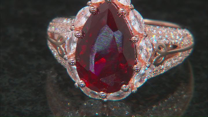 Lab Created Ruby And White Cubic Zirconia 18k Rose Gold Over Sterling Silver Ring 7.92ctw Video Thumbnail