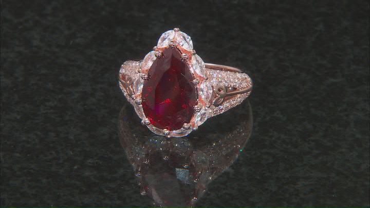 Lab Created Ruby And White Cubic  Zirconia 18k Rose Gold Over Sterling Silver Ring 7.92ctw Video Thumbnail