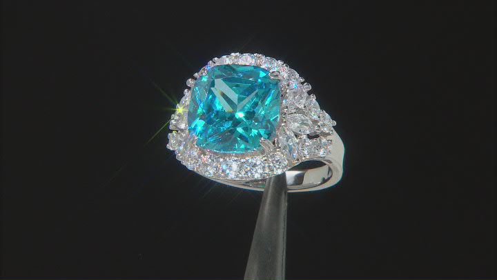 Blue And White Cubic Zirconia Rhodium Over Sterling Silver Ring 13.70ctw Video Thumbnail
