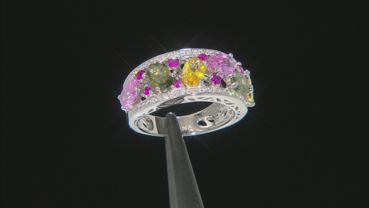 Multi-Gem Simulants Rhodium Over Sterling Silver Ring 4.14ctw Video Thumbnail