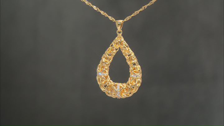 White Cubic Zirconia 18k Yellow Gold Over Sterling Silver Byzantine Pendant With Chain 0.17ctw Video Thumbnail