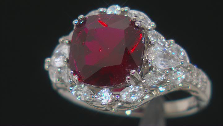 Lab Created Ruby And White Cubic Zirconia Platinum Over Sterling Silver Ring 6.23ctw Video Thumbnail