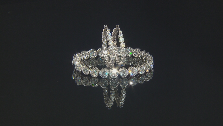White Cubic Zirconia Rhodium Over Sterling Silver Jewelry Set 36.26ctw Video Thumbnail