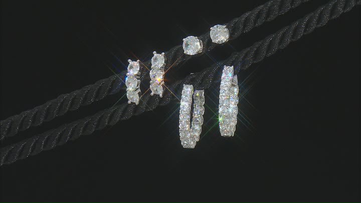 White Cubic Zirconia Rhodium Over Sterling Silver Earring Set 11.38ctw Video Thumbnail