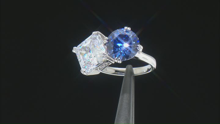 Blue And White Cubic Zirconia Rhodium Over Sterling Silver Ring 13.14ctw Video Thumbnail